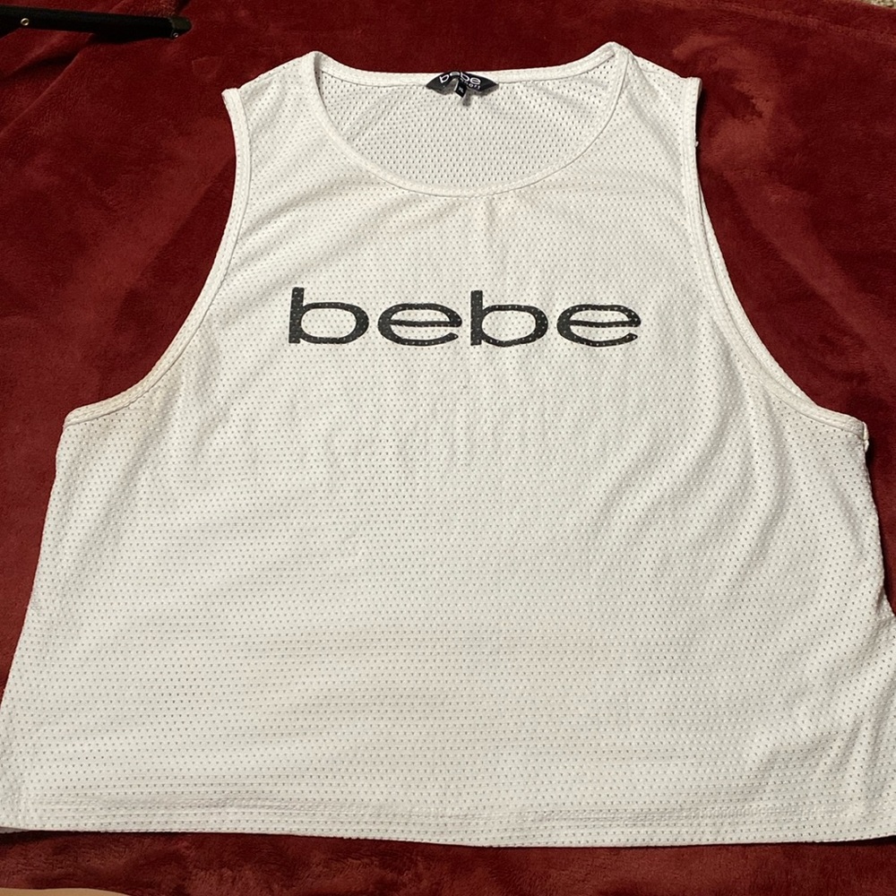 XL bebe jersey tank in white. Super lightweight and breathable.
